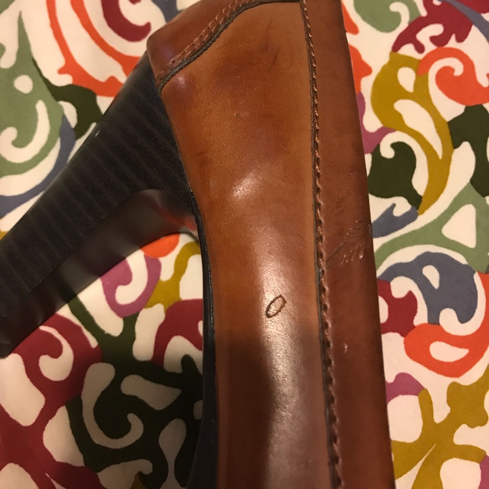 Brown Buckle Stacked High Heels - Picture 5 of 9